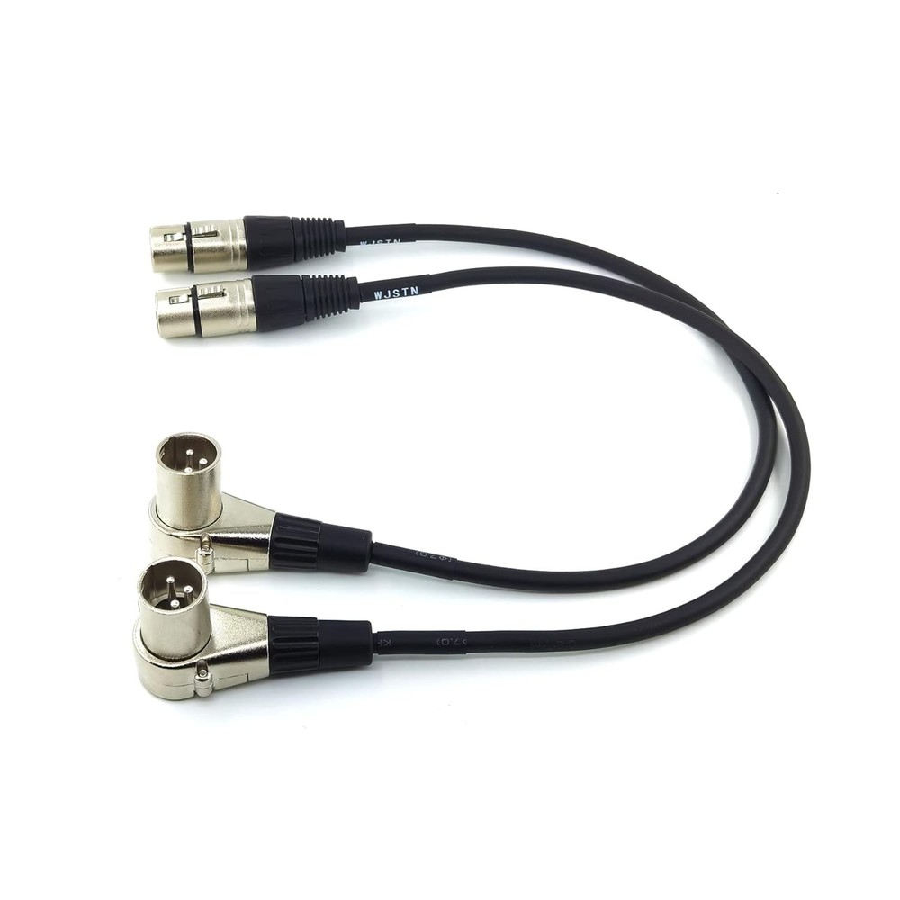 WJSTN Right-Angle Male XLR to Straight Female XLR, Adapter Cable 2Pack 1FT
