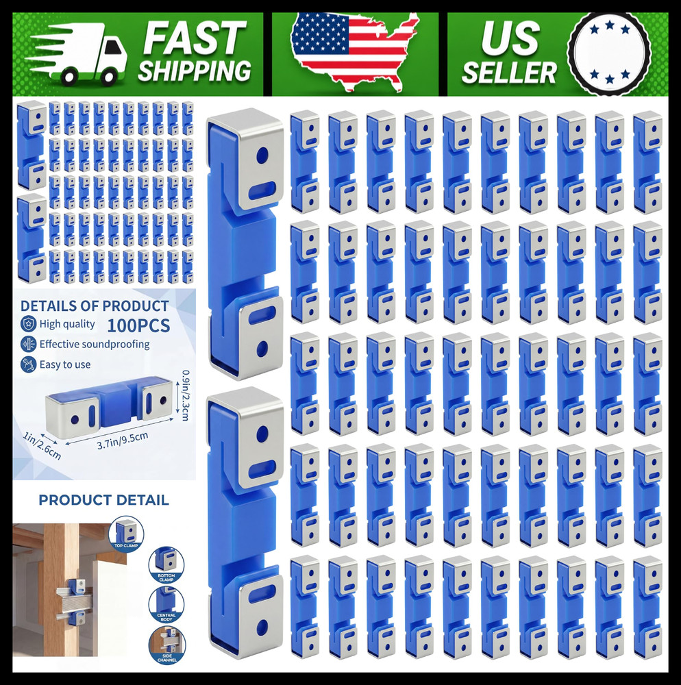 Blue Sound Isolation Clips 100 Pack for Walls, Ceilings, Studio Noise Reduction