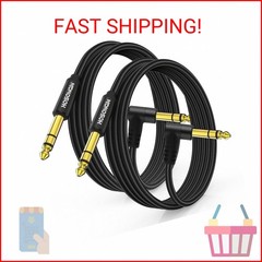 HOSONGIN 1/4 Inch TRS Instrument Cable 10 feet 2-Pack, Straight-to-Right Angle 6