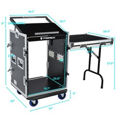 PRORECK 14UT Slant Mixer Rack Case with Side Table 20″ Deep Road Flight Box