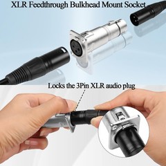 3Pin XLR Female To Female Panel Mount Mic Adapter 5cm Cable Silver Speaker