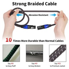 XLR Cables Braided 3ft 2 Pack Color Coded in Blue – Premium Short Anti-tangli…