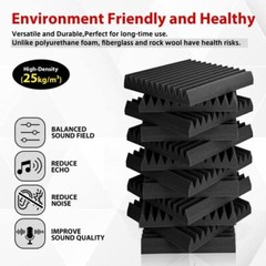 Acoustic Panels High Density Soundproof Foam Panels 1″x12″x12″ (12Pack) Black