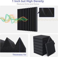 18~90 Pack Acoustic Panels with Self-Adhesive 12″ X 12″ X 0.4″ Sound Proof Foam