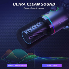 XLR/USB Dynamic Microphone Kit, RGB Podcast Mic with Software, Mute, Gain Knob,