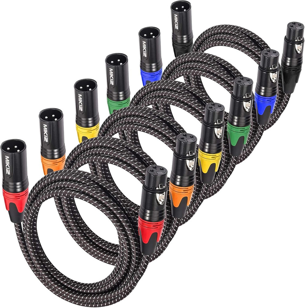 XLR Cables Braided 1.2 Ft Short 6 Packs 3 Pin XLR Jumpers Male to Female Patch C