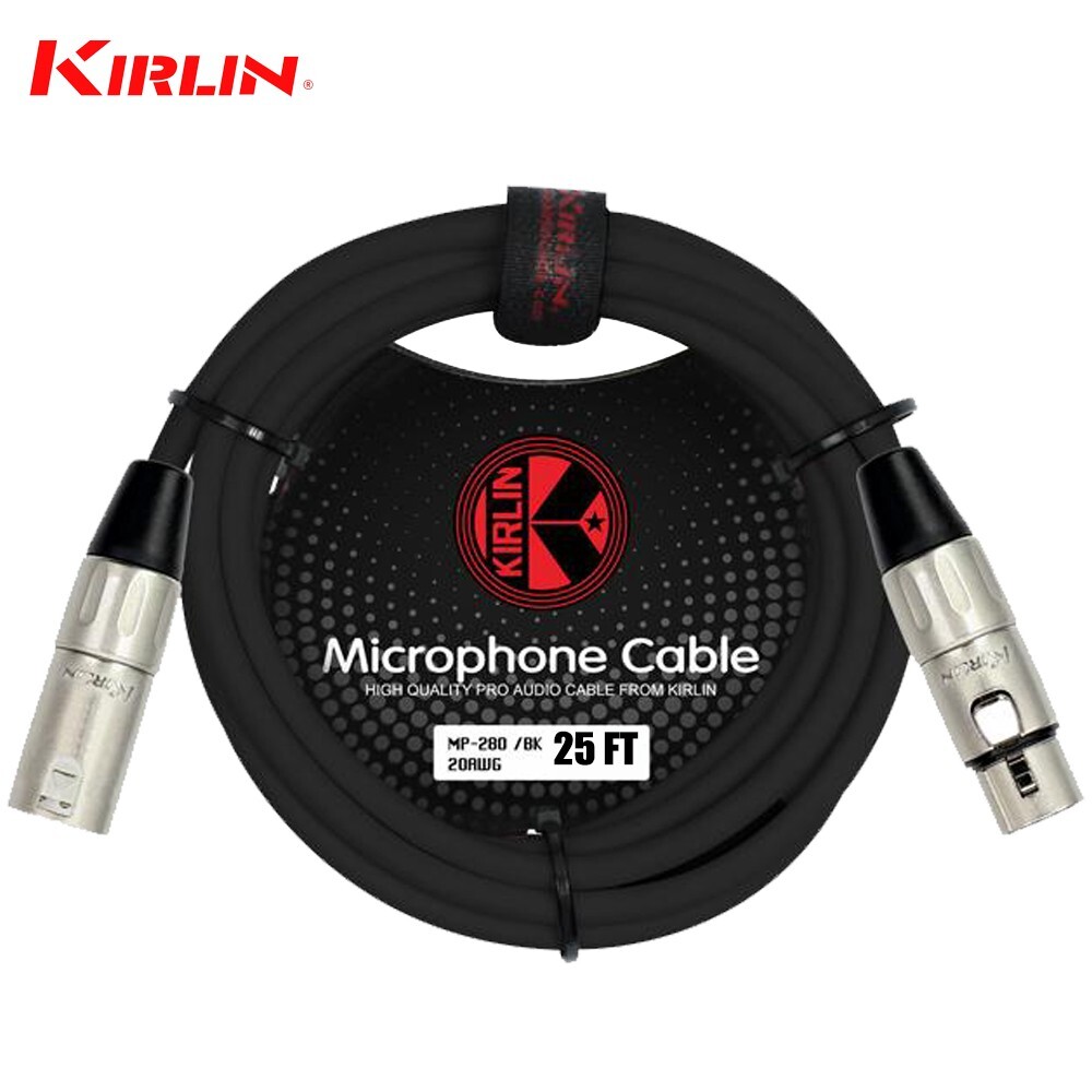 Kirlin MP-280-25/BK 25FT XLR Male – XLR Female Microphone Cable Black PVC Jacket