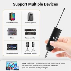 Wireless Microphone System UHF 200ft Range Rechargeable 2 Mics TONOR Headset