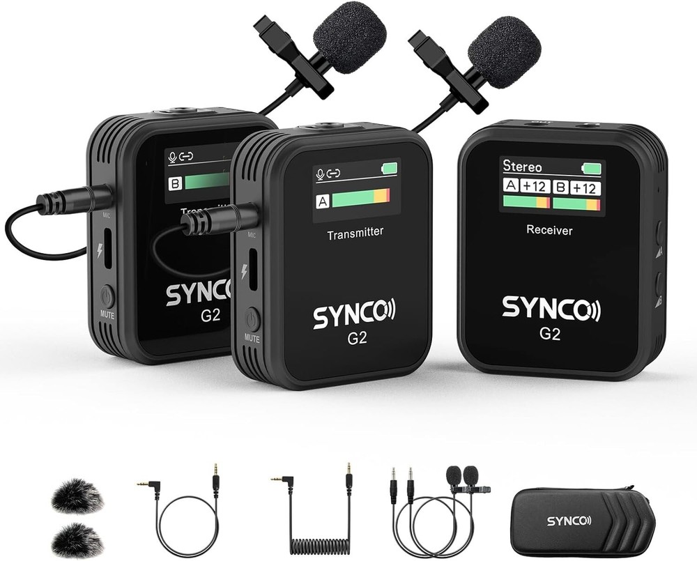 SYNCO Wireless Lavalier Microphone, G2(A2) 2.4G Dual Transmitter 48KHz 24Bit Lap