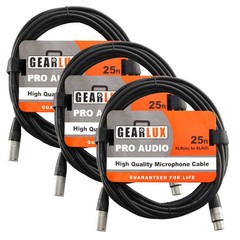 Durable Male to Female XLR Cables, 25ft – 3 Pack