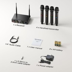 4-Channel Wireless Microphone System, UHF Cordless Mic Set w/ 4×10 Frequencies