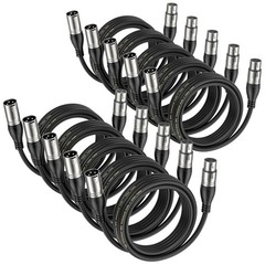 Premium 2ft XLR Cable 10-Pack – Balanced Microphone 3-Pin Male to Female, Black