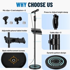 Microphone Stand Floor Adjustable – Mic Stand Universal with 7.12 lbs Weighted