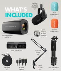 Movo Video Podcast Equipment Bundle with Boom Arms -Interface + 2X Mics Cameras