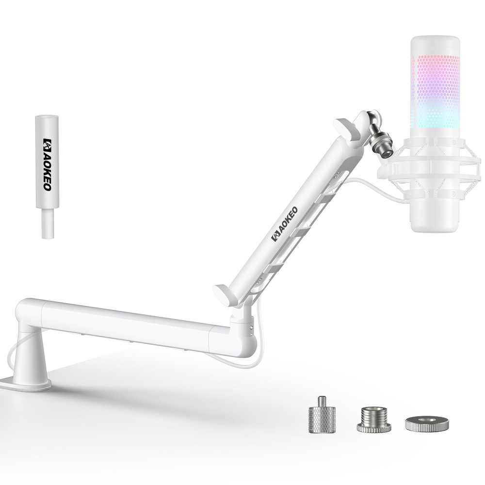 Microphone Arm,Aokeo AK-55 Desk Low Profile Adjustable Mic Boom Arm White