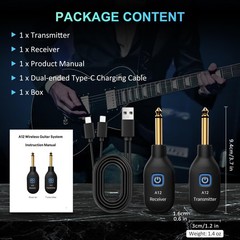 2.4GHz Wireless Guitar System Transmitter Receiver, 24-bit 48KHz Audio, 100ft…