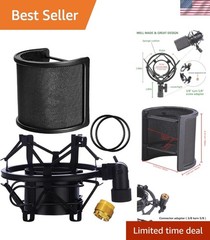 Matte Black Anti-Vibration Shock Mount & Pop Filter – Perfect for Recording