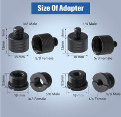 Juego de adaptadores para micrófono 8 piezas, roscas 5/8, 3/8 y 1/4. Nuevo