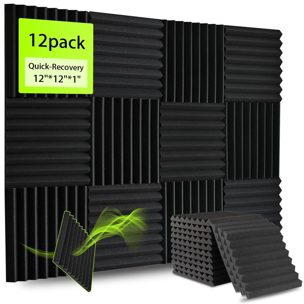 12 Pack 12x12x1 Inch Acoustic Foam Panels Soundproofing Wedges Noise Blocker