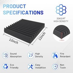 36 Pack Acoustic Foam Panels 2″x12″x12″ – Soundproofing Wedge Panels for Studio,
