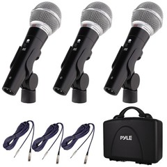 Pyle 3 Piece Professional Dynamic Microphone Kit 6.7 x 1.8 inches, Black