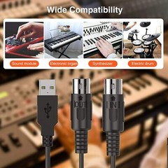 LEKATO MIDI Cable MIDI to USB Cable for Laptop Computer 6.5ft 16 Channels