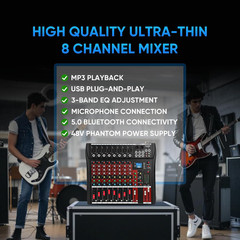 Audio Mixer 8 Channel, CT-80S Professional Sound System Mixer Board DJ Mixing Co