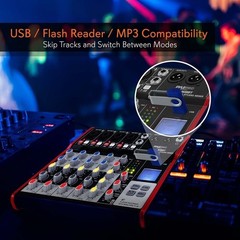 Pyle 6Ch Digital Mixer Pro Audio Bluetooth DJ Console & 3.49lbs Weight