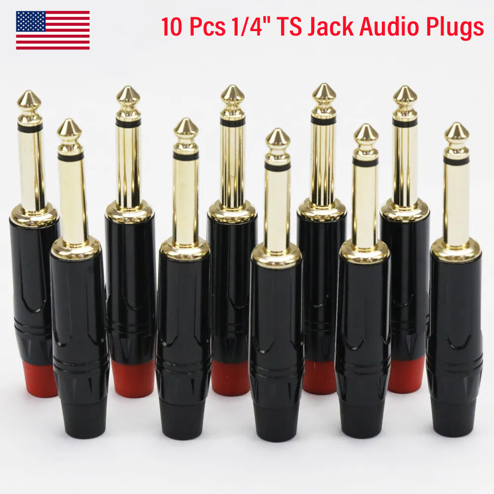 10pcs 1/4″ 6.35mm TS Mono Metal Male Plug Audio Guitar Cable Jack Connector