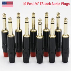 10pcs 1/4″ 6.35mm TS Mono Metal Male Plug Audio Guitar Cable Jack Connector