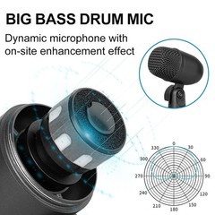 Depusheng 5-Piece Wired Dynamic Drum Mic Kit (Whole Metal) Kick Bass, Tom/Sna…
