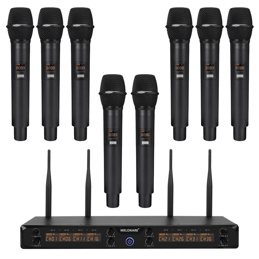 MELONARE 8-Channel Wireless Microphone System, UHF 500MHz Cordless Mic Set w/…