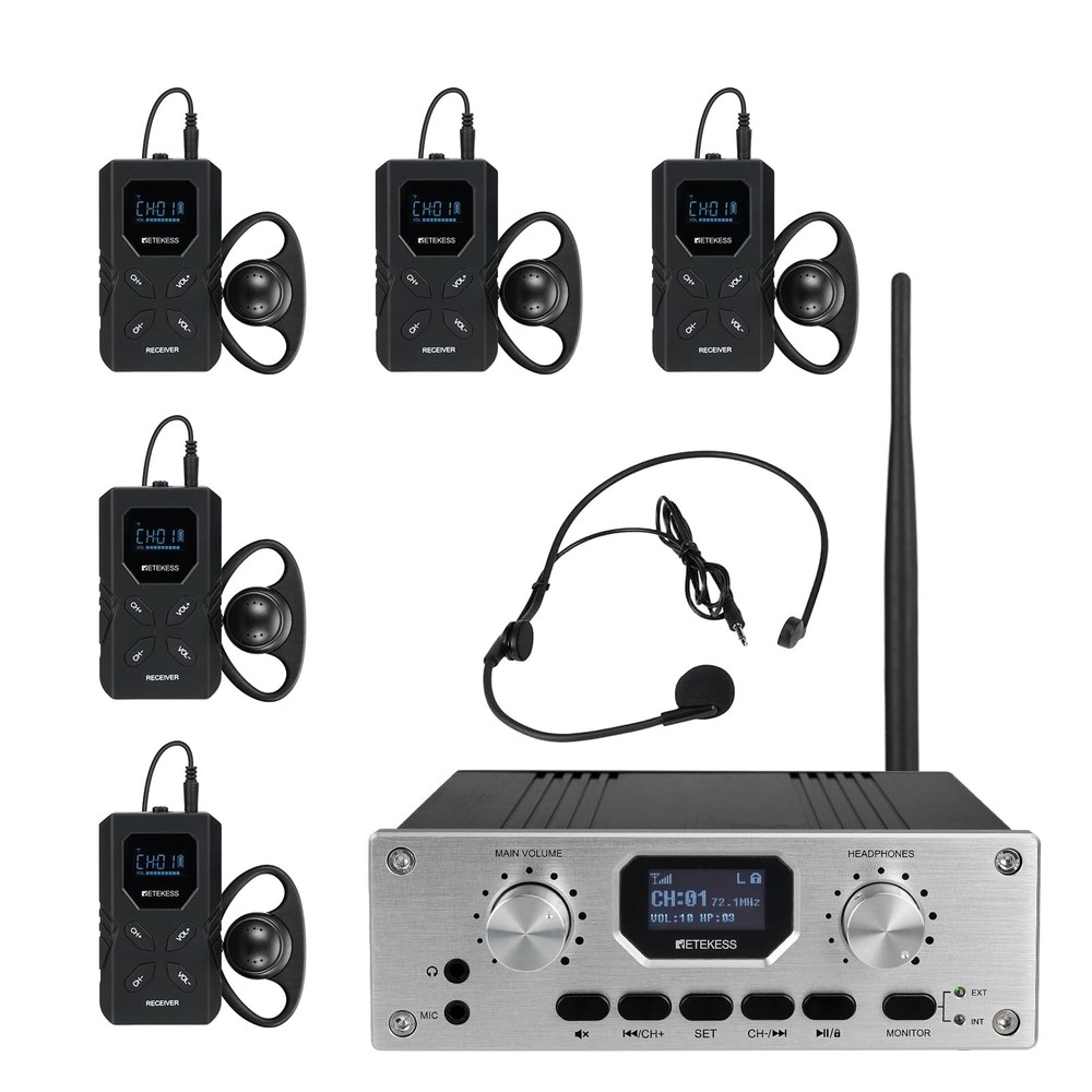 Assistive Listening System Church Translation System 1 TX, 5 RX, 300M Range