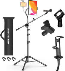 Microphone Stand with IPAD Clip, Floor Foldable Mic Stand with Phone Clip,Heavy