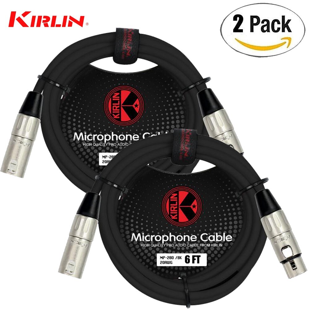 2-PACK Kirlin 6FT 3-Pin XLR Male to Female 20AWG Microphone Cable MP-280-06/BK