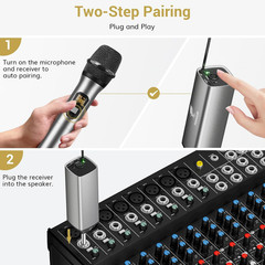 Wireless Microphones, 60 M/200Ft UHF Dual Cordless Metal Dynamic Mic