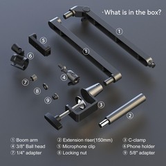 Low Profile Mic Arm 15cm Extra Riser Adjustable Mic Boom Arm Metal Desk Mount…
