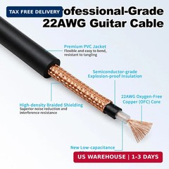 Right Angle 1/4″ 6.35mm Male to Male Guitar Cable 6 inch 22AWG Gold Flat 1/4 TS