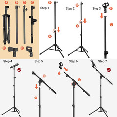 CAHAYA Tripod Microphone Stand Boom Arm Floor Mic Stand with Carrying Bag and 2