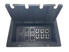 PROCRAFT JUMBO 4 HOLE LID FEED-THRU Floor Box w/ 3) AC 5) XLR Female 1) XLR Male