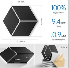 22-Pack Self-Adhesive Acoustic Panels, 12″ x 10″ x 0.4″ – High-Density, Flame