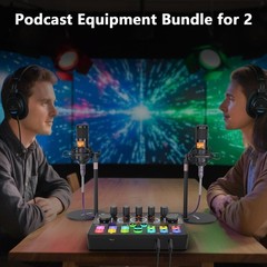 Podcast Equipment Bundle for 2, Audio Mixer with 8GB Memory Card and Dynamic …