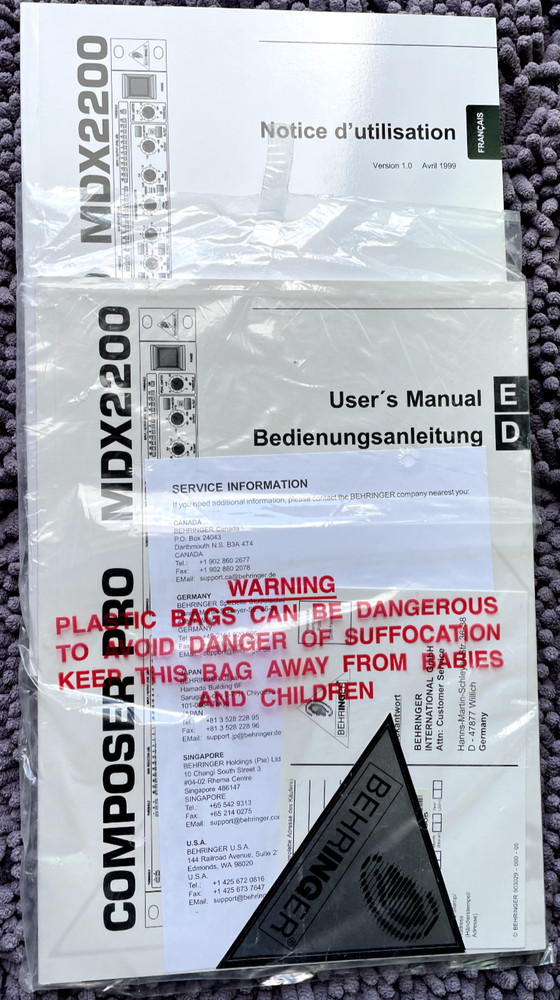 OEM Behringer Composer Pro MDX2200 Original User’s Manual and sticker