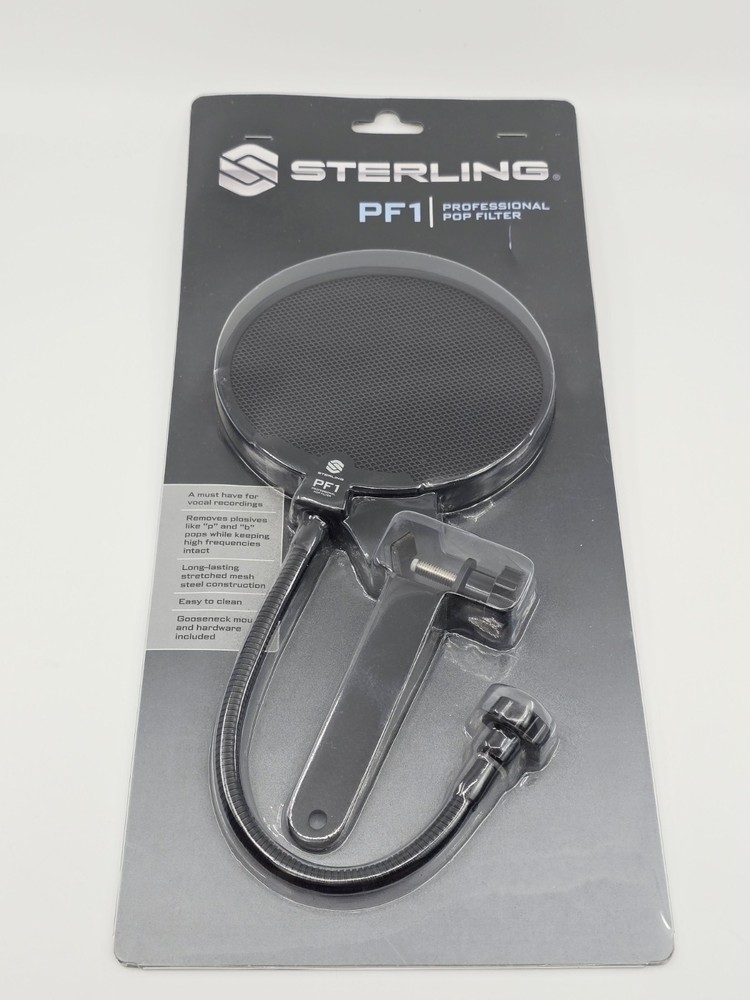 Sterling Audio Professional Pop Filter PF1 Windscreen Gooseneck – Black – New!