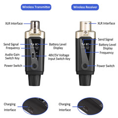 Wireless Microphone System XLR Mic Converter Transmitter and Receiver UHF Automa