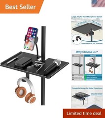 Versatile Microphone Stand Tray with Adjustable Phone Holder – 10 lbs Capacity