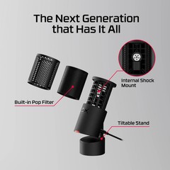 HyperX SoloCast 2 Gaming USB Condenser Mic PC, USB-C to USB-A Tiltable 24 Bit/96