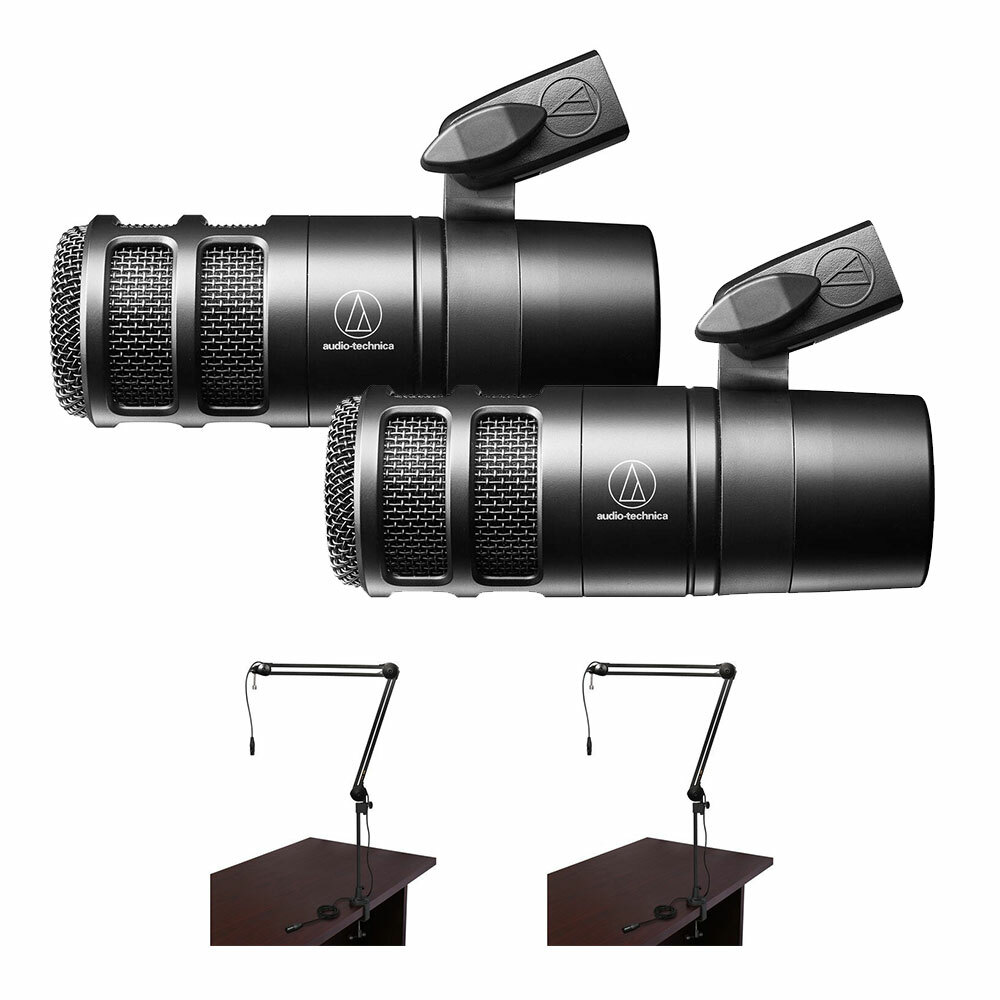 2x Audio-Technica AT2040 Podcast Microphone w/2x 2-Sect Internal Spring Bundle