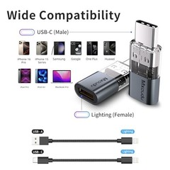 Pack Lightning to USB C Charging Adapter for iPhone 4 Space Grey