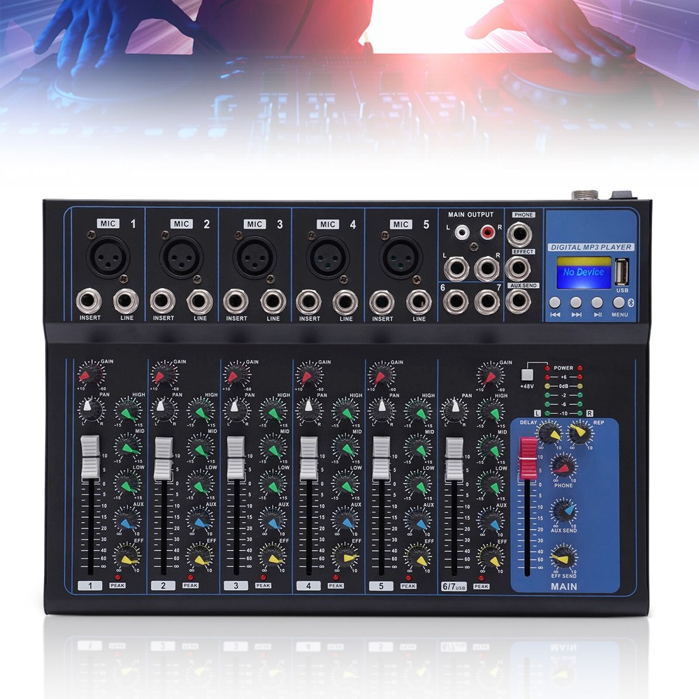 7-Channel Bluetooth Portable Audio Mixer USB DJ Sound Mixing Console Board
